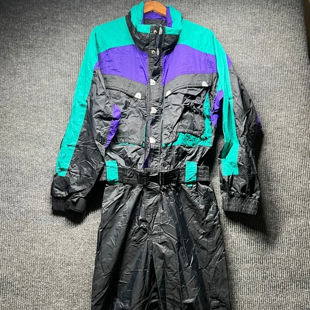 Vintage‎ REI Ski Suit Mens Large Black Purple Teal 90s One Piece Gorpcore